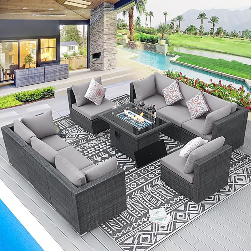 BULEXYARD Grey PE Wicker Patio Furniture Sectional Conversation Sofa Set