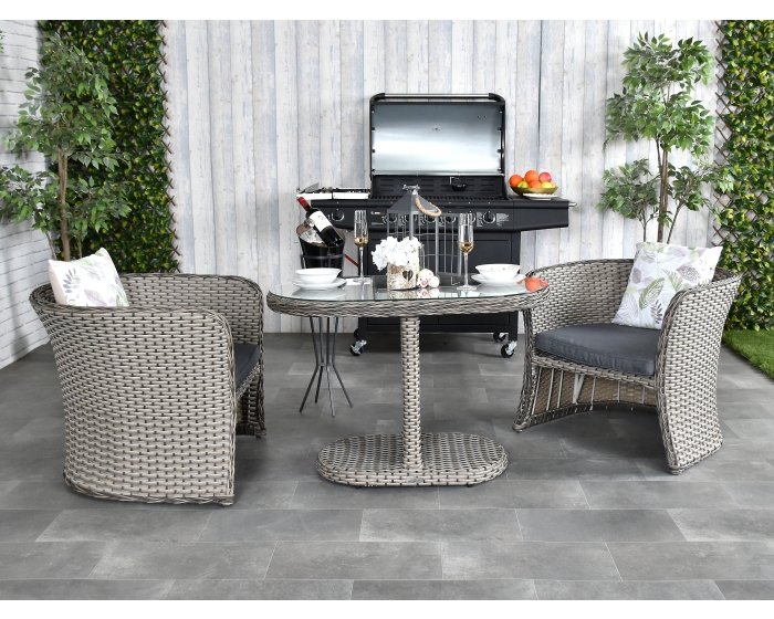Hartland Compact Rattan Bistro Furniture Set - Whitewash Grey