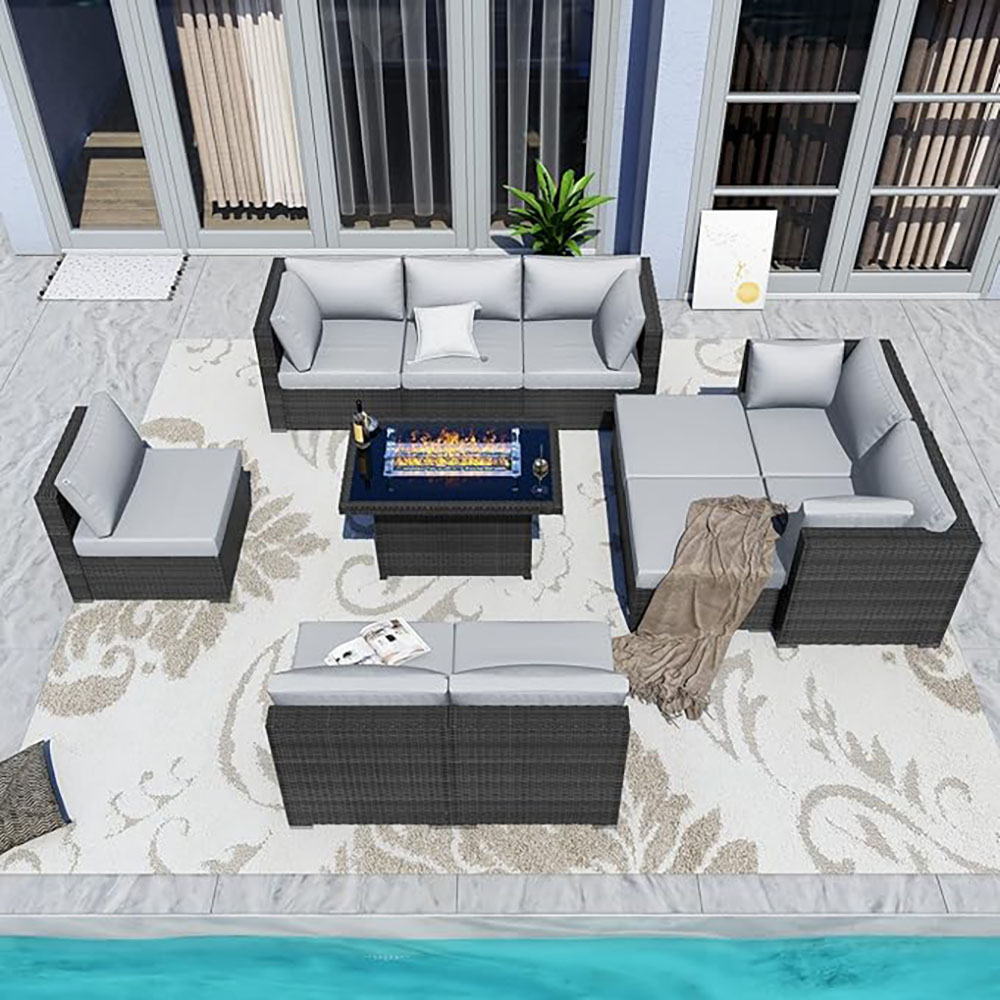 BULEXYARD Grey PE Wicker Patio Furniture Sectional Conversation Sofa Set