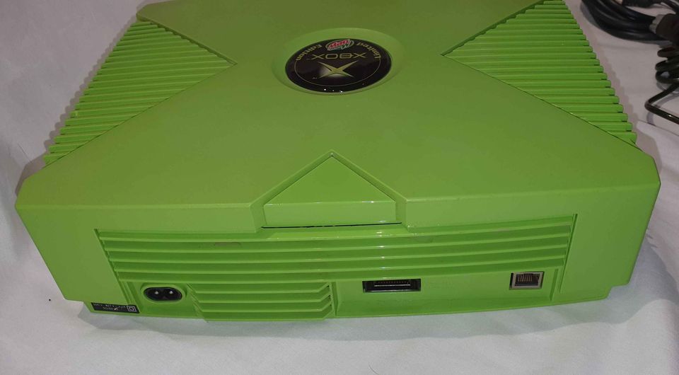 Boxed Xbox Mtn Dew & 2 custom controllers