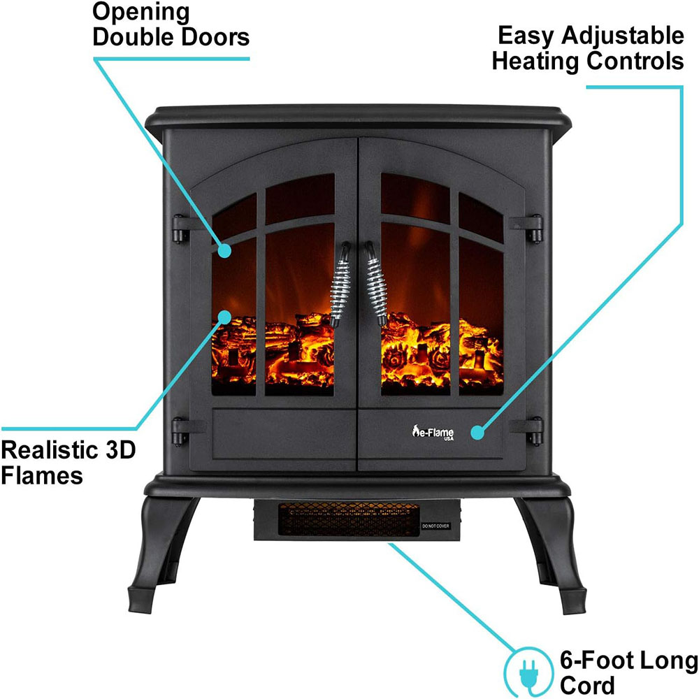 Jasper Freestanding Electric Fireplace Stove Heater - Realistic 3-D Log and Fire Effect
