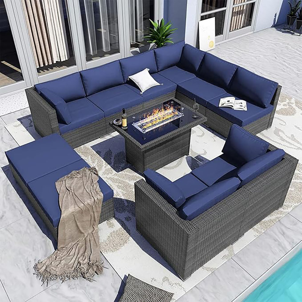 BULEXYARD Grey PE Wicker Patio Furniture Sectional Conversation Sofa Set