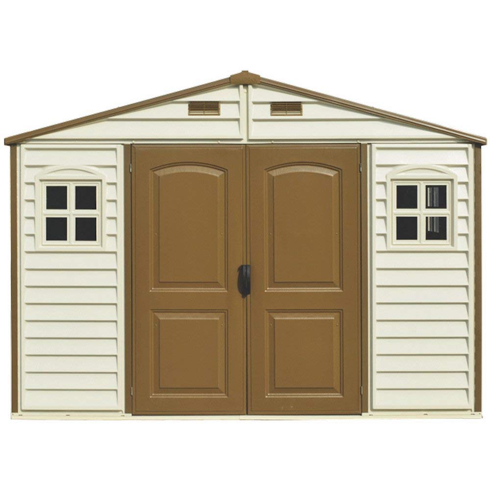 【Storage Shed】10x8 Feet V2 Wood Side Vinyl Shed - Ivory/Brown