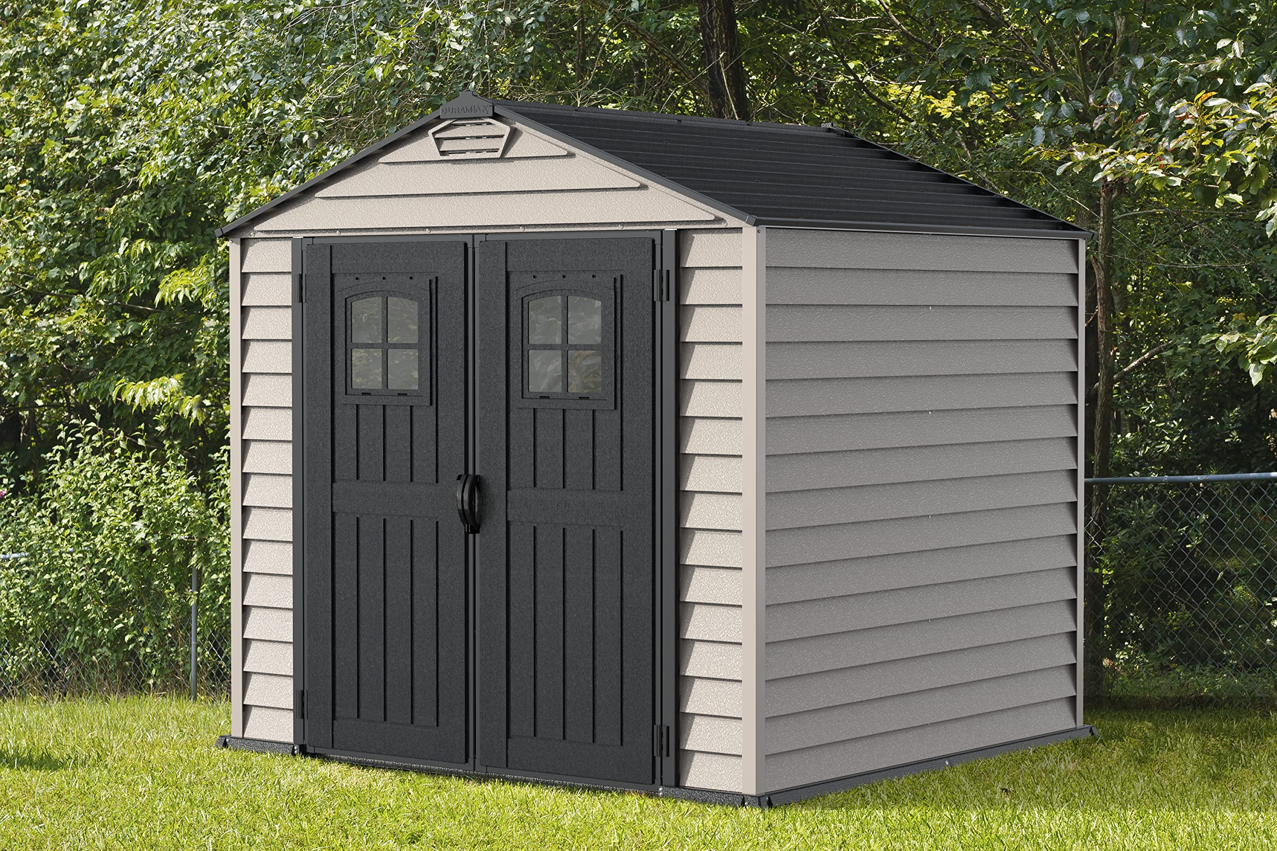 【Storage Shed】7x7 PLUS Plastic Garden Shed with Heavy-Duty Plastic Floor & Fixed Window on Doors