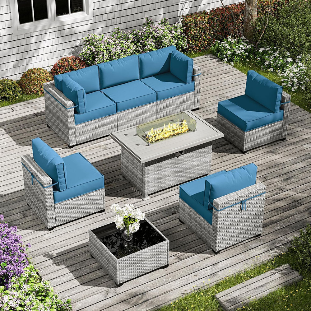 8-Piece Patio Furniture Set With Fire Pit Table, With 5