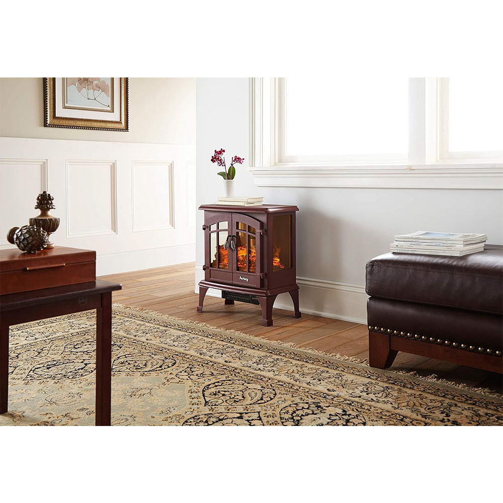 Jasper Freestanding Electric Fireplace Stove Heater - Realistic 3-D Log and Fire Effect