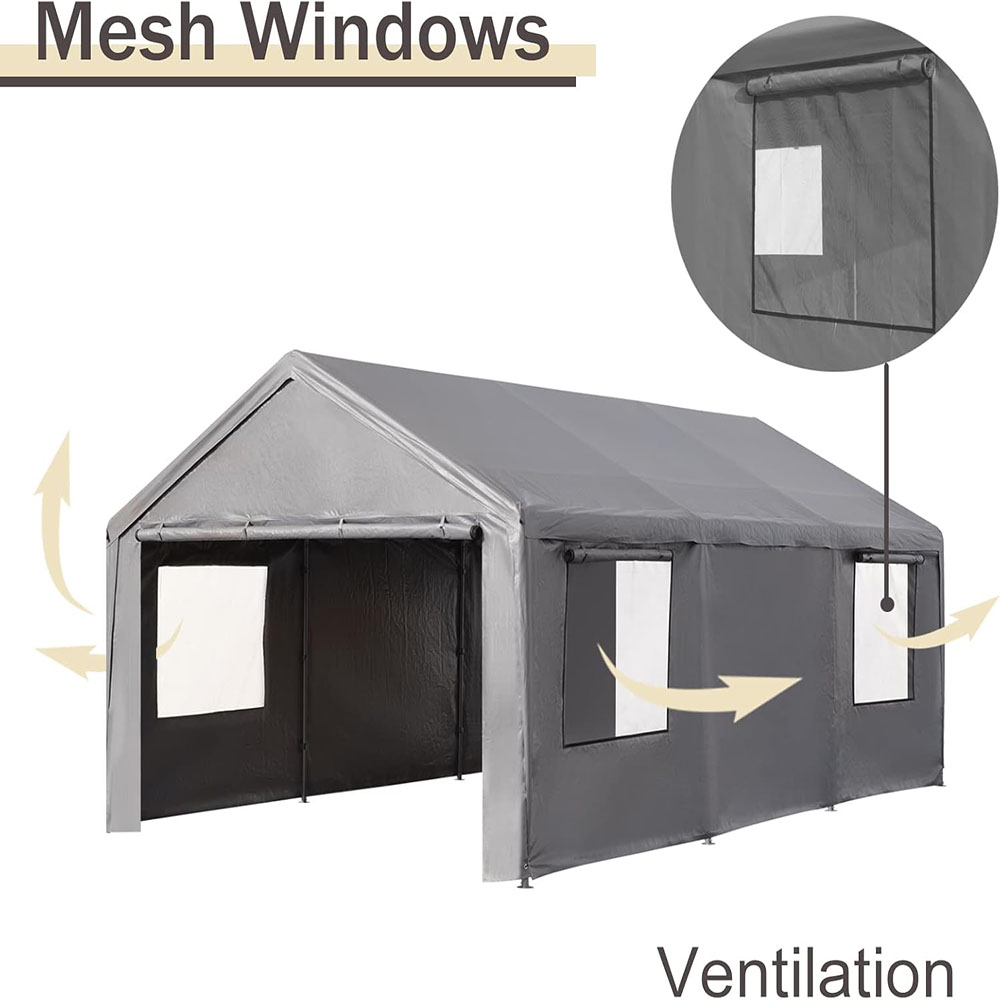 Gardesol Carport, 12'x20' Extra Large Heavy Duty Carport with Roll-up Ventilated Windows