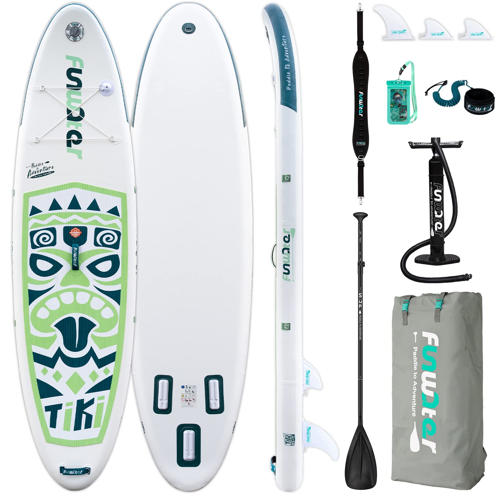 FunWater SUP Inflatable Stand UP Paddle Board 320x83x15cm Ultra-Light Everything Included ISUP, Adj Paddle, Pump, SUP Backpack, Leash, Waterproof Bag, Non Slip Deckpad Youth & Adult