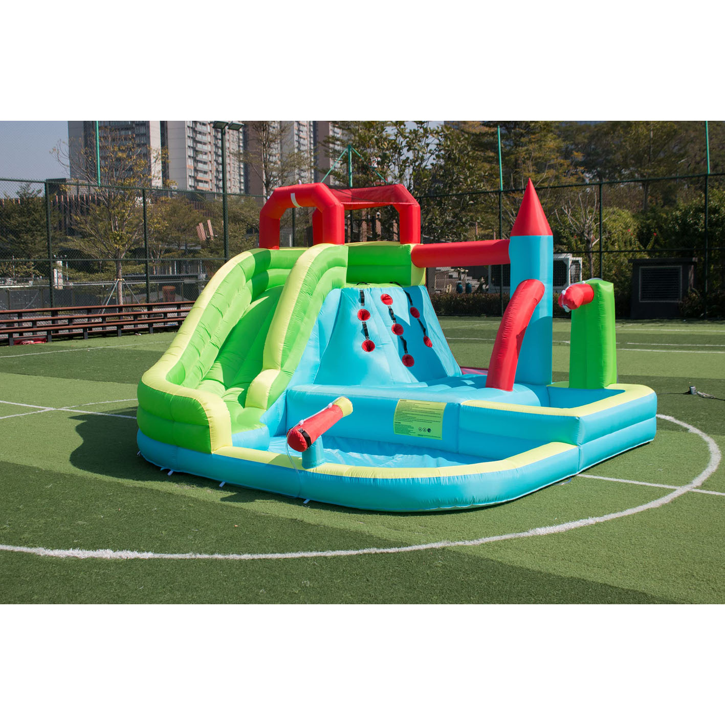 HIJOFUN Inflatable Water Slide for Kids and Adults,6-in-1 Bounce House with Waterslide Park,Air Blower,Deep Pool,Splash Pool,Water Cannon,Climbing Wall and Jumping Bouncer for Backyard Outdoor