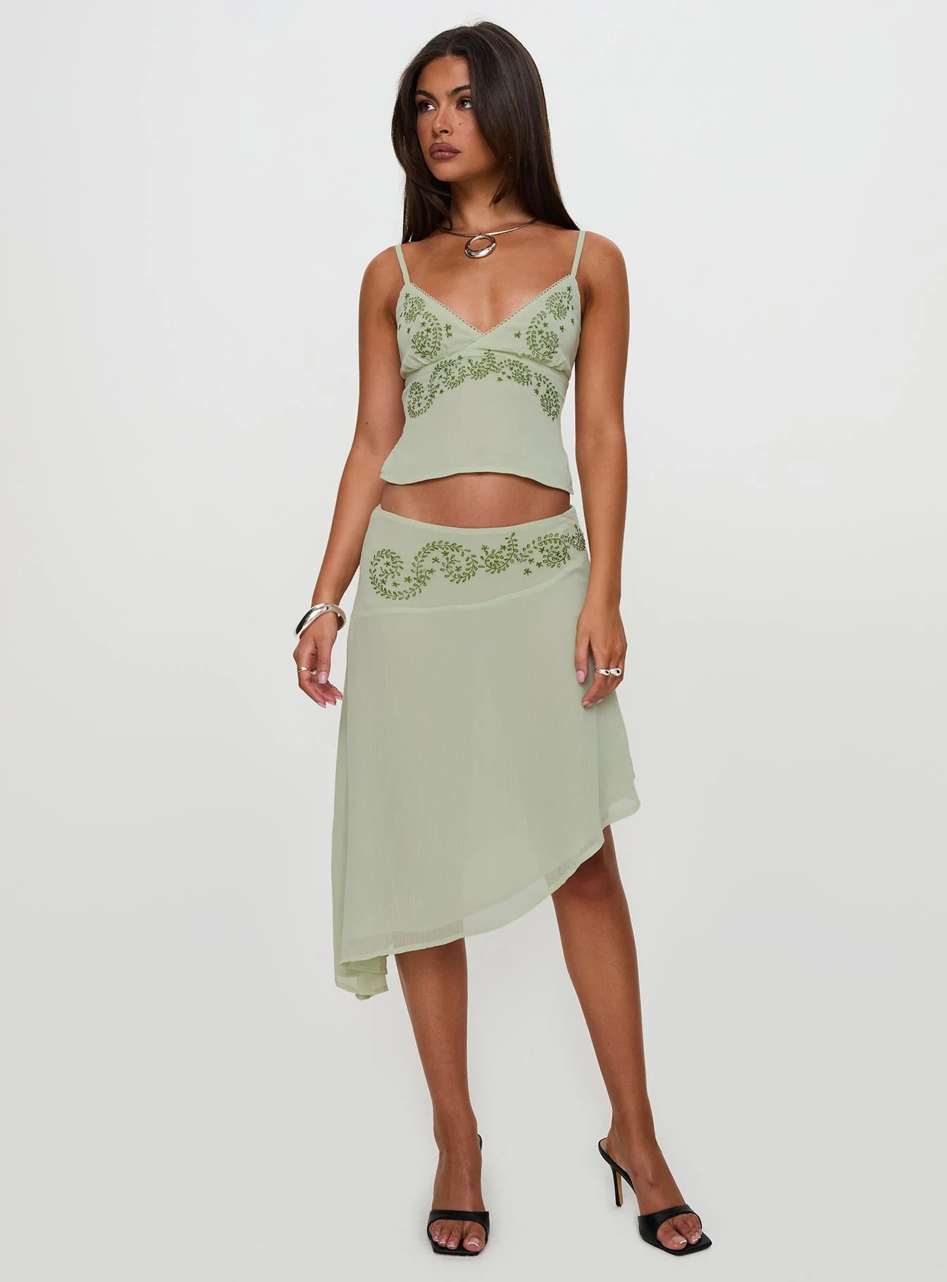 Pappilion Asymmetrical Midi Skirt Sage
